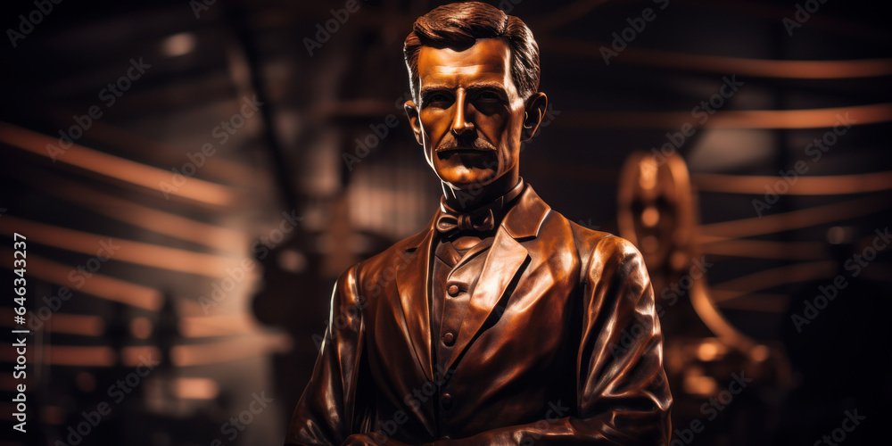 Bust or sculpture of Nikola Tesla, Serbian American inventor and engineer. - obrazy, fototapety, plakaty 