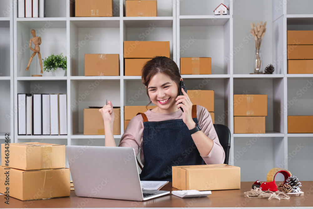 SME business owners celebrate success in satisfactory product sales. SME business owners celebrate success in satisfactory product sales.