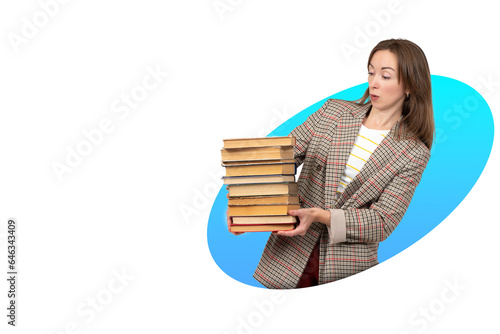 Woman with books. Surprised...