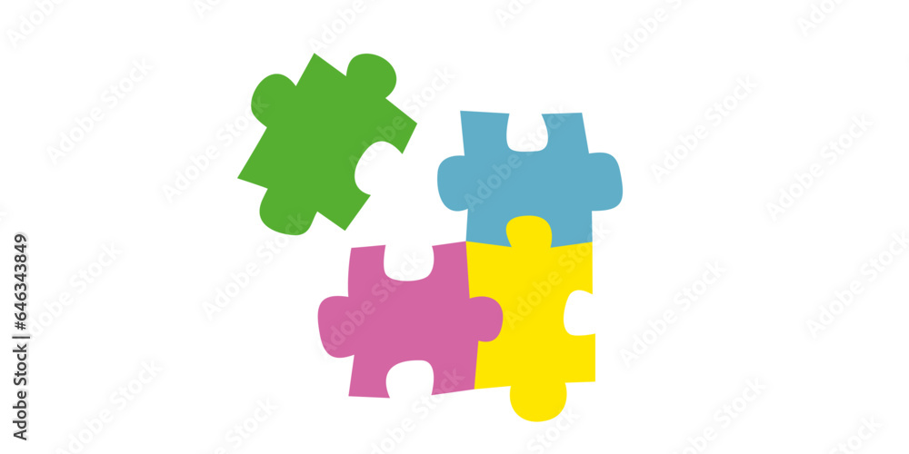 Four bright colored puzzle pieces. Problem solving and solution business metaphor. Drawing of puzzle piece for idea, business, thinking process. Икпре game elements. Vector illustration Four bright colored puzzle pieces. Problem solving and solution business metaphor. Drawing of puzzle piece for idea, business, thinking process. Икпре game elements. Vector illustration