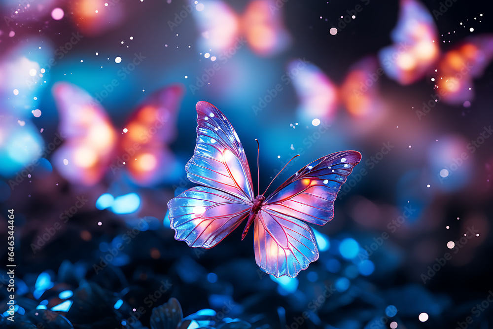 Butterfly in the blue light with bokeh background AI Generative Stock ...
