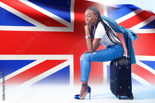 Woman tourist. Flag of Grea...