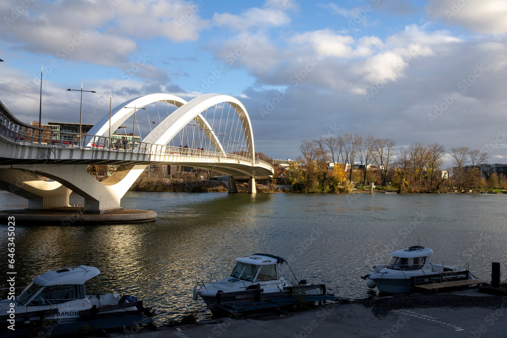 Naklejka premium Raymond Barre bridge over the Rhone river, Lyon, France.