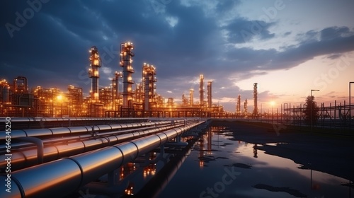 factory of Large oil refinery pipeline and gas pipeline in the process of oil refining and the movement of oil and gas  Generative AI