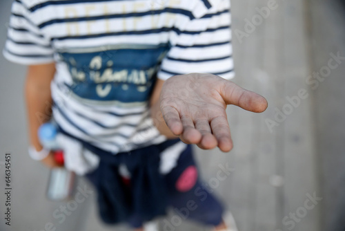 Child beggar in Pristina, Kosovo.