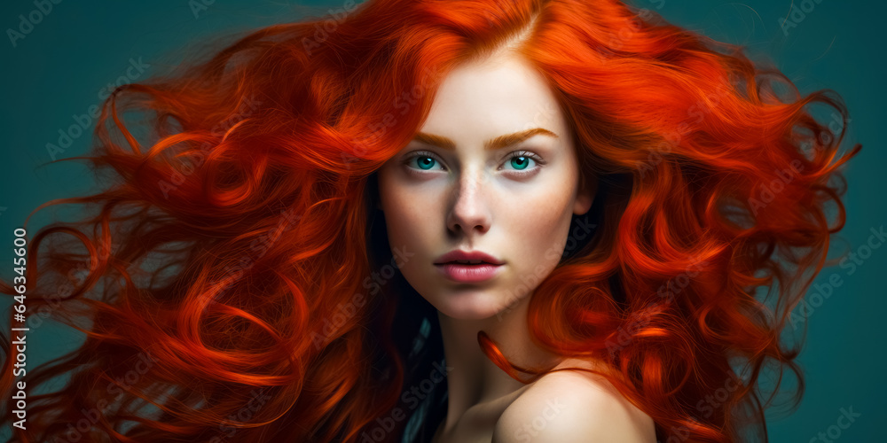 Young red haired woman with gorgeous voluminous long hair, dense, hairstyle. hair dye, hairstyle Young red haired woman with gorgeous voluminous long hair, dense, hairstyle. hair dye, hairstyle