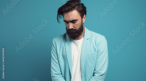 portrait of caucasian man isolated on blue background 