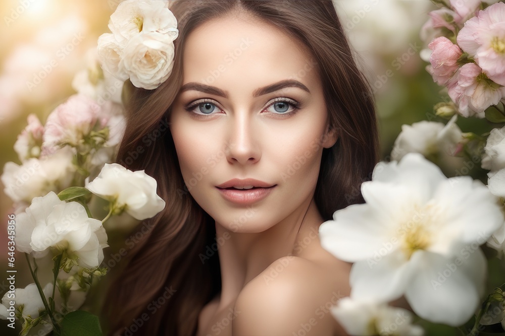 portrait of woman with flowers portrait of woman with flowers