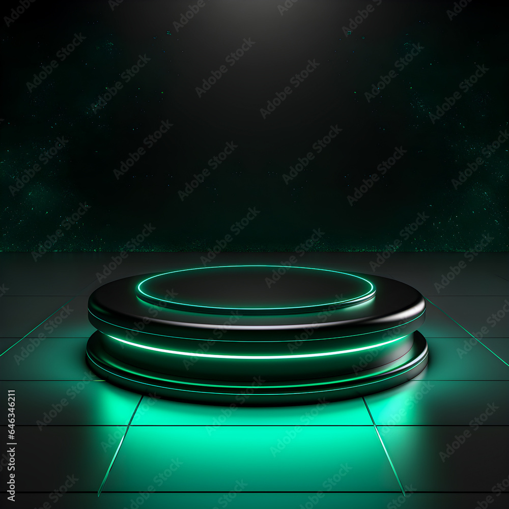 Fototapeta premium Dark green circle natural futuristic podium 3d render