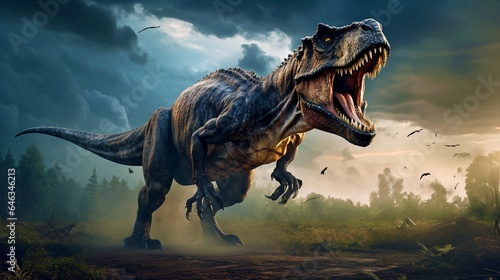 tyrannosaurus dinosaur 3d render. Generative Ai © PETR BABKIN