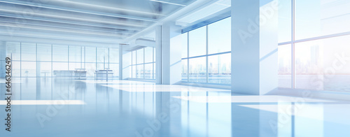 modern building interiors with large panoramic windows flooded with sunlight. Generative Ai