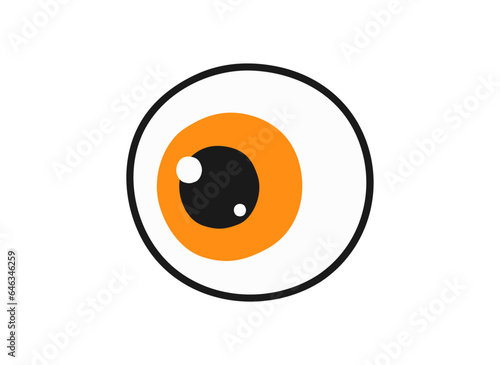 Hand drawn cute cartoon illustration little eyeball. Flat vector Halloween and Thanksgiving sticker. Globe of the eye in doodle style. Vision organ icon. Isolated on white background.