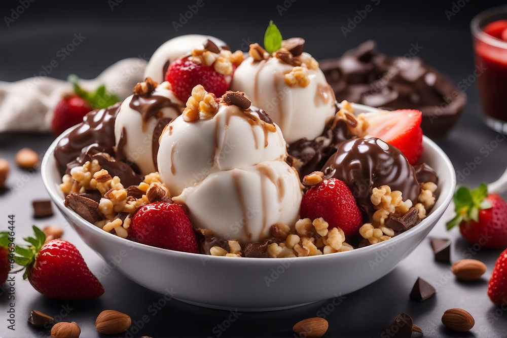 scoop of ice cream in a bowl with different flavor scoop of ice cream in a bowl with different flavor