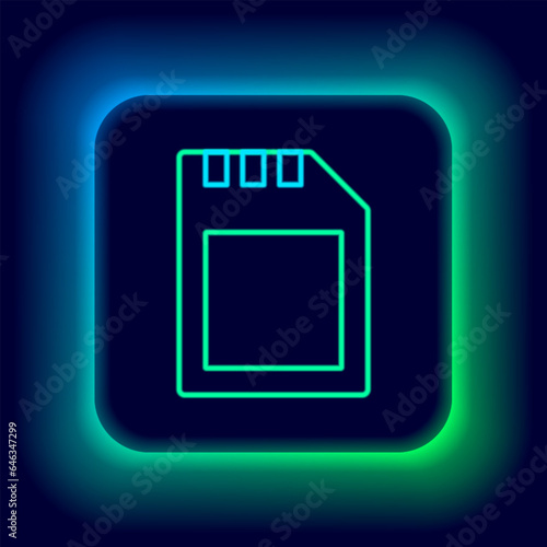 Glowing neon line SD card icon isolated on black background. Memory card. Adapter icon. Colorful outline concept. Vector