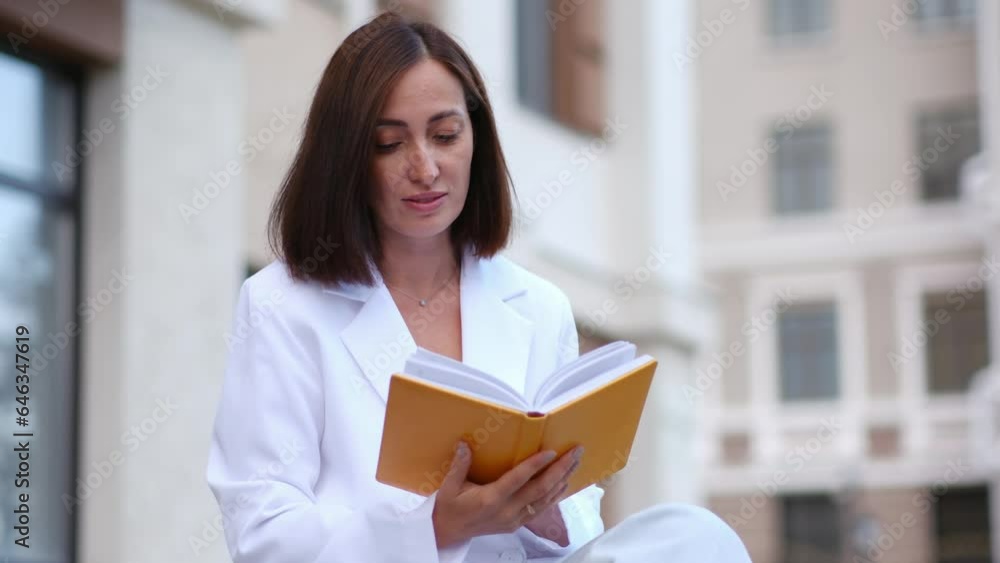 A close up of young beautiful fashionable woman reading a book outdoor. A close up of young beautiful fashionable woman reading a book outdoor.