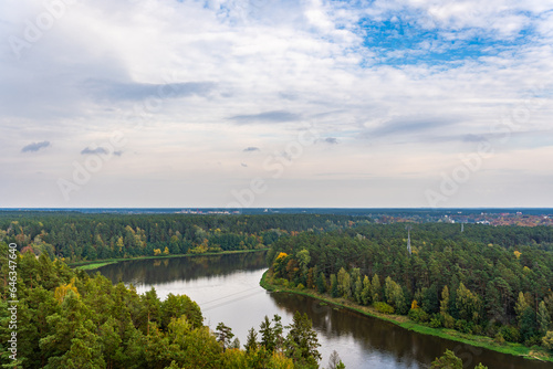 Neman River Landscape in Autumn: Aerial Photography. Nemunas, Druskininkai, Lithuania