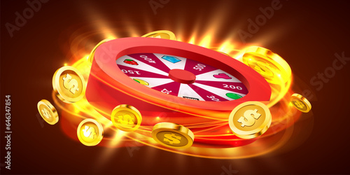 Wheel of luck or fortune. Colorful gambling wheel. Online casino. Banner for internet casino. Big win concept.