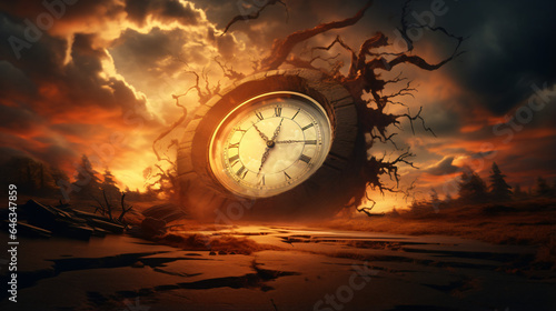 Passing of time concept with clock in tornado shapeA