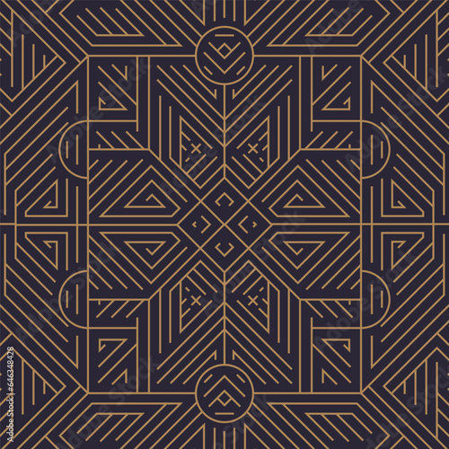 Vector art deco gold black seamless pattern. Geometric line vintage motif. Elegant, fancy luxury design for wallpaper print, packaging, wrapping paper, package, wedding gift