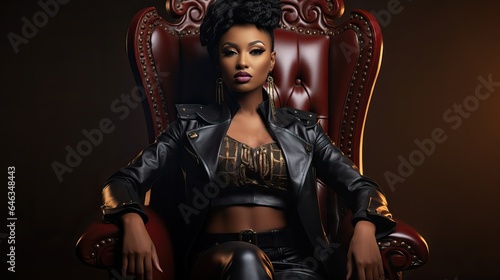 African Woman Boss sitted on a Huge Armchair.