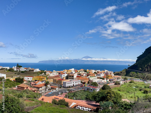 Beautiful little village of Agulo on La Gomera  on the horizon you can see the island of Tenerife