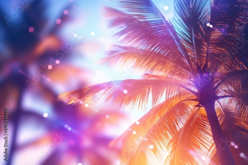 blurred tropical background with palm tree leaf