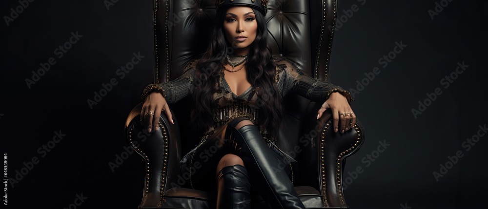 Fototapeta premium Asian Woman Boss sitted on a Huge Armchair.
