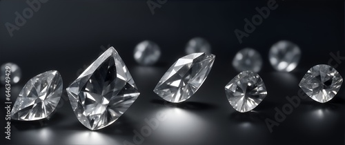 Close-up of a bunch of diamonds in a plain dark background from Generative AI