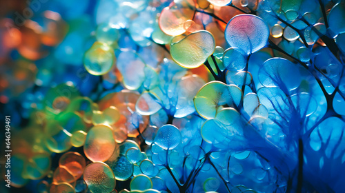 A close-up image of a microscope slide showcasing a vibrant cluster of immune cells, delicately interconnected like a web, symbolizing the intricate study