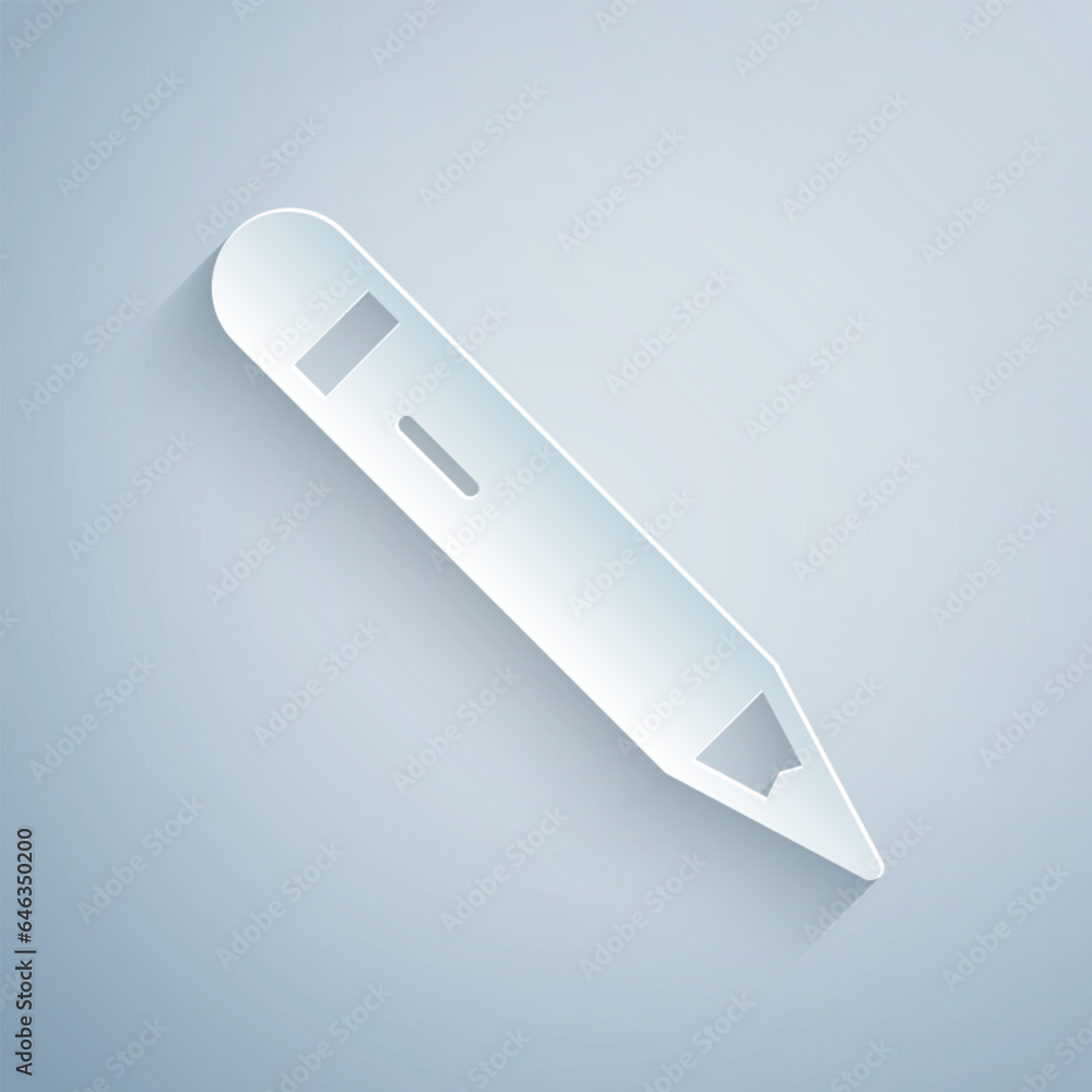 Paper cut Pencil with eraser icon isolated on grey background. Drawing and educational tools. School office symbol. Paper art style. Vector Paper cut Pencil with eraser icon isolated on grey background. Drawing and educational tools. School office symbol. Paper art style. Vector