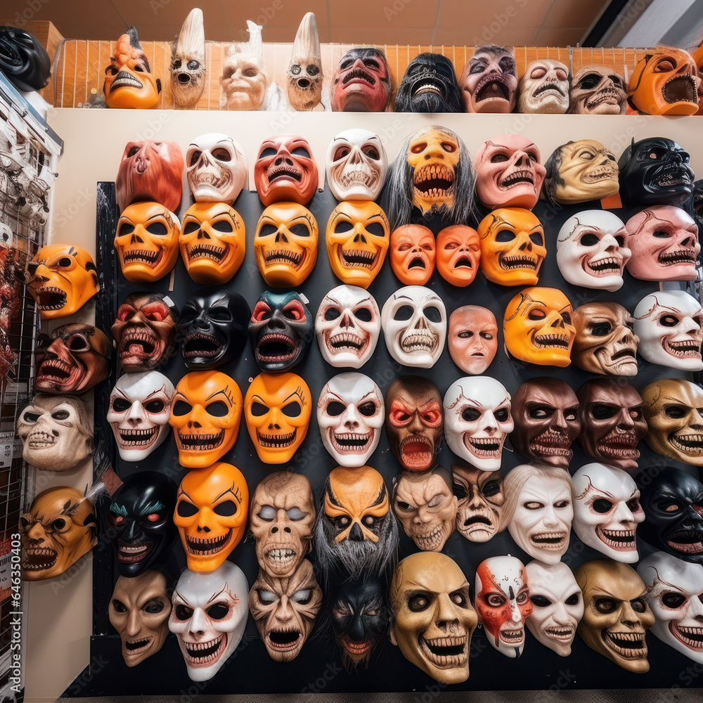halloween mask display for sale.