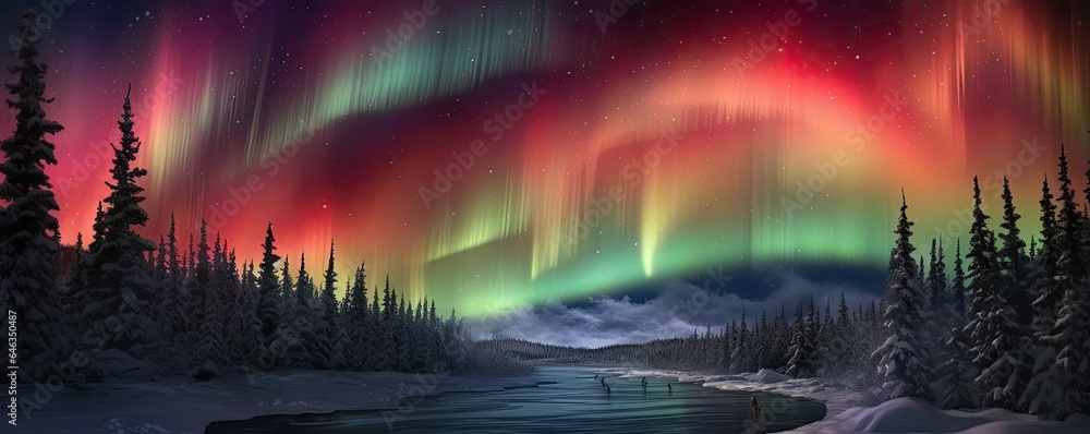 Northern lights photo realistic illustration - Generative AI.