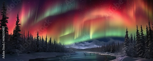 Northern lights photo realistic illustration - Generative AI. © Mariia