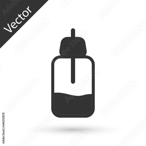 Grey Essential oil bottle icon isolated on white background. Organic aromatherapy essence. Skin care serum glass drop package. Vector