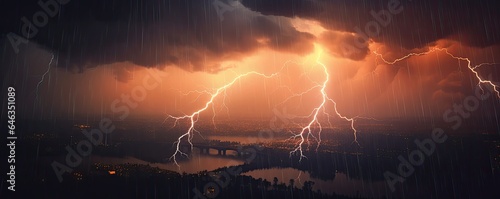Lightning storm photo realistic illustration - Generative AI.