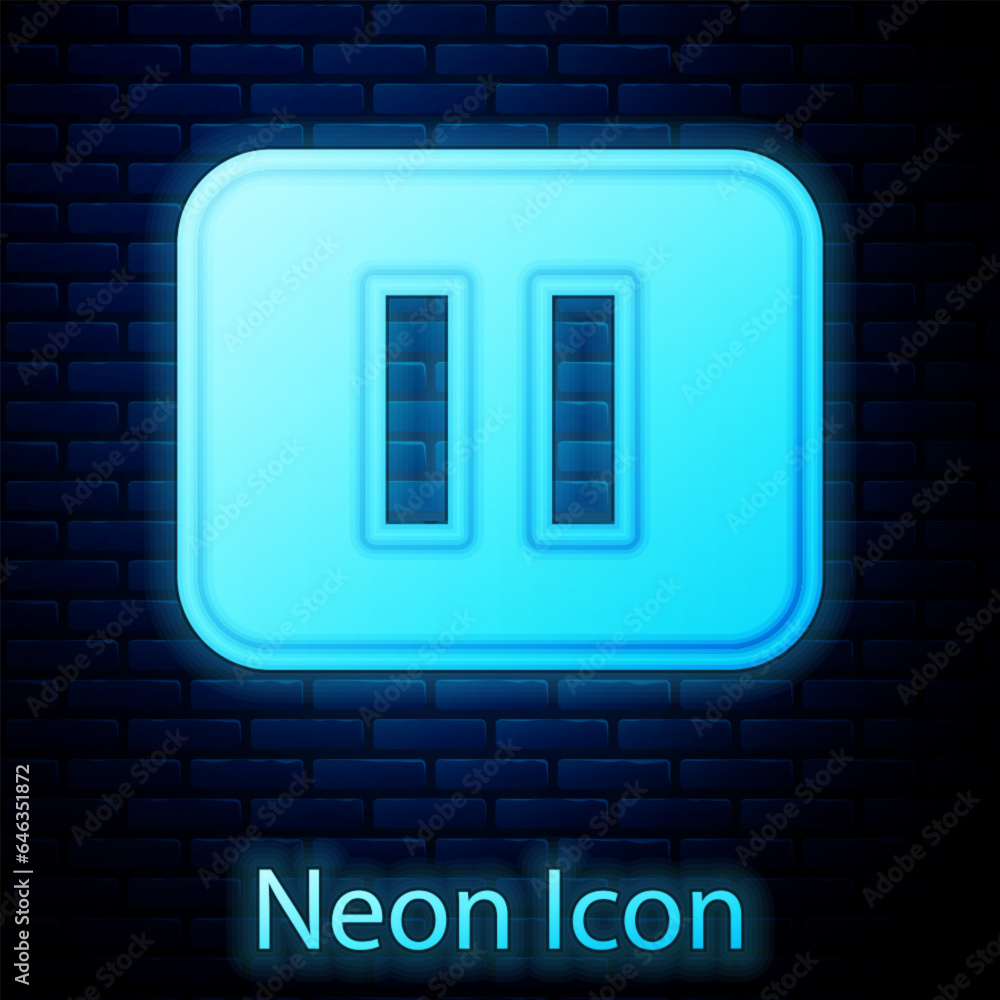 Glowing neon Pause button icon isolated on brick wall background. Vector Glowing neon Pause button icon isolated on brick wall background. Vector