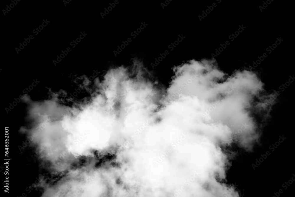 Biały dym, jasna chmura, na czarnym tle - obrazy, fototapety, plakaty 