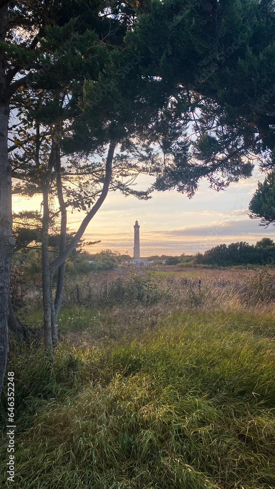 Beautiful sunset from the Whales Lighthouse (Phare des Baleines) on Île de Ré in France Beautiful sunset from the Whales Lighthouse (Phare des Baleines) on Île de Ré in France