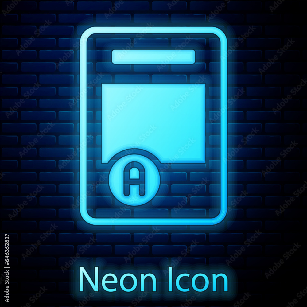 Glowing neon Exam sheet with A plus grade icon isolated on brick wall background. Test paper, exam, or survey concept. School test or exam. Vector Glowing neon Exam sheet with A plus grade icon isolated on brick wall background. Test paper, exam, or survey concept. School test or exam. Vector