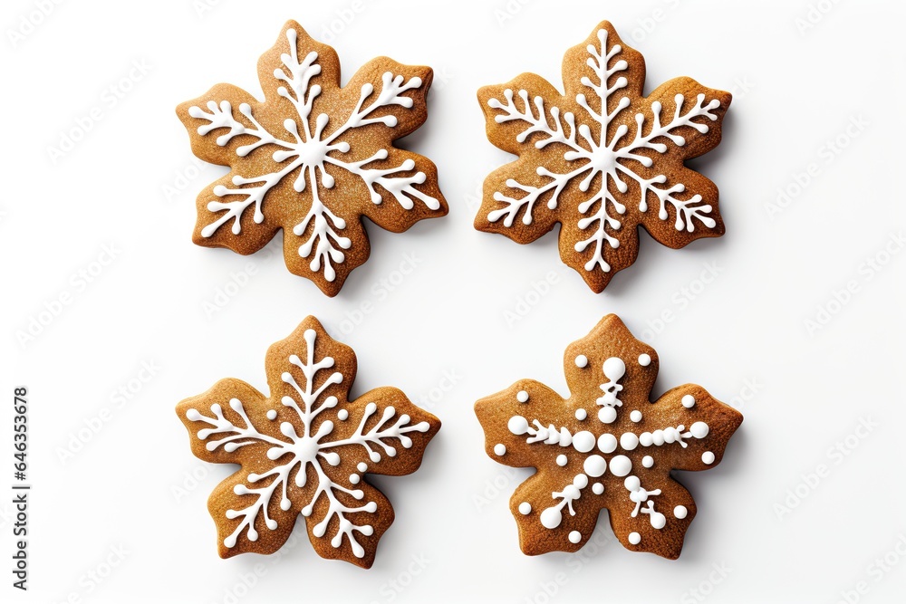 Gingerbread snowflake shaped cookies. Traditional Christmas dessert. Generative Ai Gingerbread snowflake shaped cookies. Traditional Christmas dessert. Generative Ai