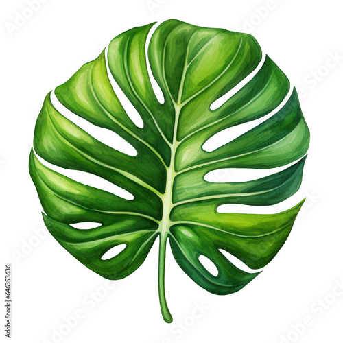 monstera plant tropical jungle leaf watercolour on transparent png background isolated, generative ai