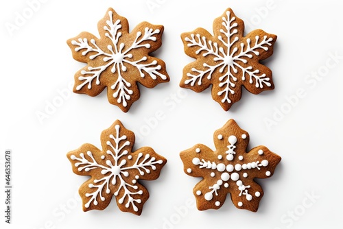 Gingerbread snowflake shaped cookies. Traditional Christmas dessert. Generative Ai