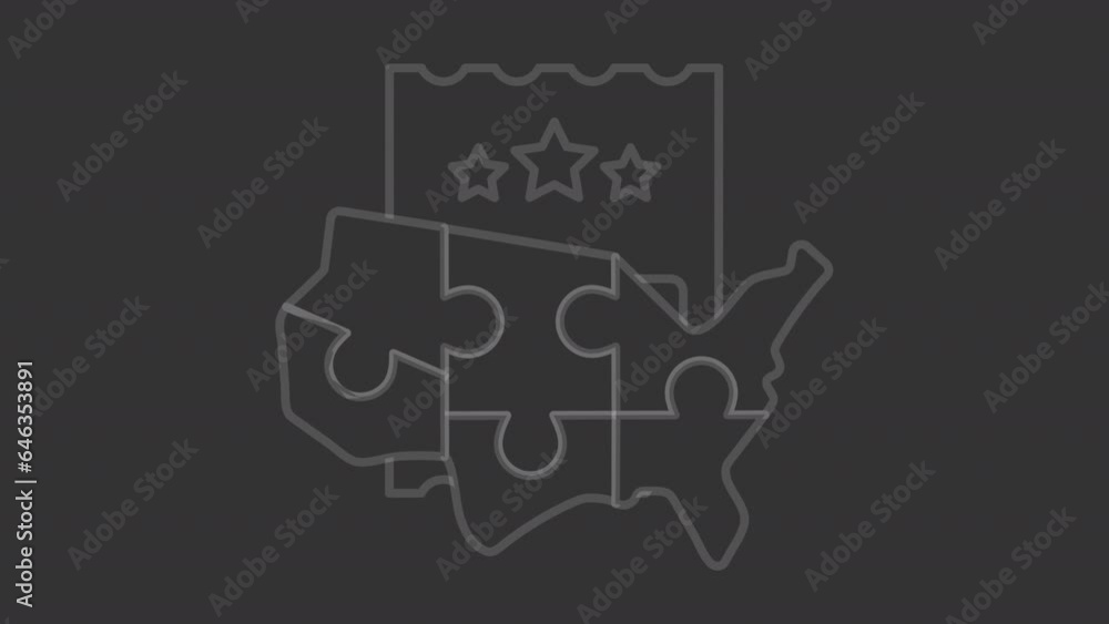 White thin line animation of joining multi state game, HD video with transparent background, seamless loop 4K video representing lottery. White thin line animation of joining multi state game, HD video with transparent background, seamless loop 4K video representing lottery.