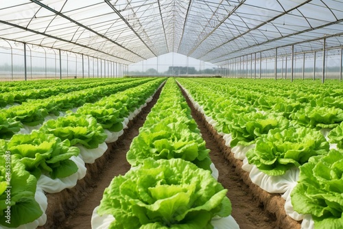 Lettuce cultivated within immaculate greenhouses. Generative AI
