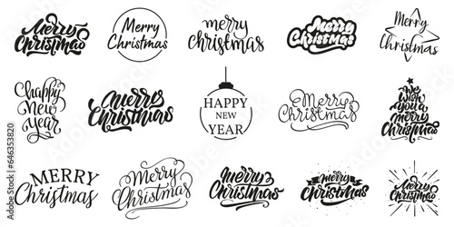 Merry Christmas and Happy New Year calligraphy decorative badge collection. Merry Christmas typographic emblems label