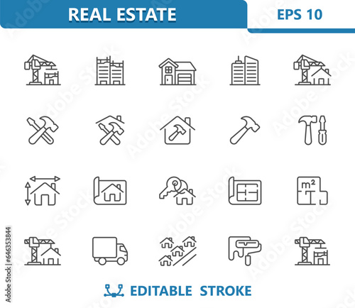 Construction Icons. Home Improvement, Real Estate, House, Home Vector Icon Set