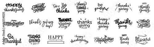 Thanksgiving Day calligraphy font badges. Happy Thanksgiving calligraphy text for greeting card. Happy thanksgiving lettering calligraphy text
