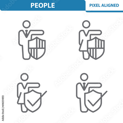 People Icons. Man, Woman, Businessman, Businesswoman, Shield Vector Icon