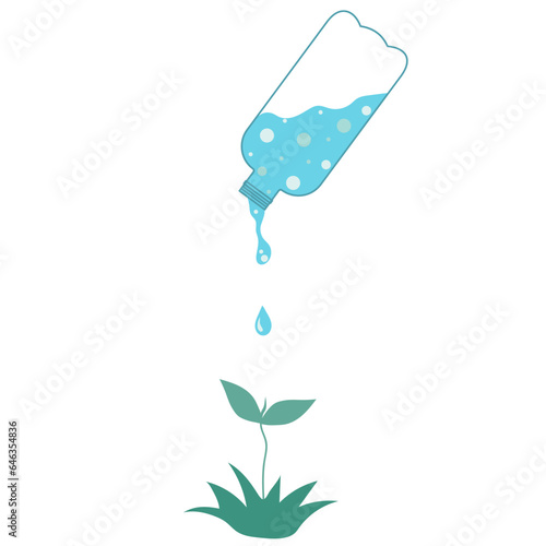plastic bottle with water from which a green sprout is watered. clip art save a life