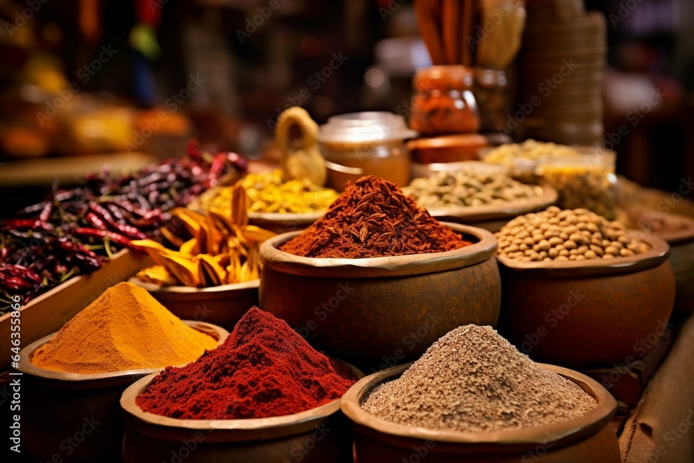 Various aromatic spices found in oriental markets. Generative AI